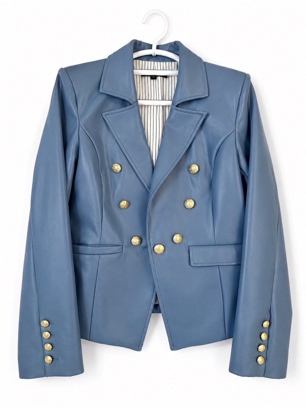 Central Park West Blue Vegan Leather Blazer